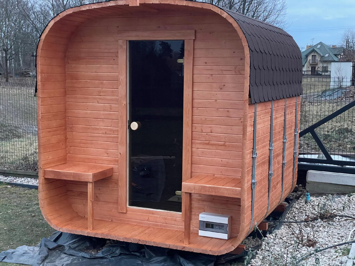 Sauna Ogrodowa Quadro 240 cm ZESTAW z Piecem na Drewno i Balią 120 cm