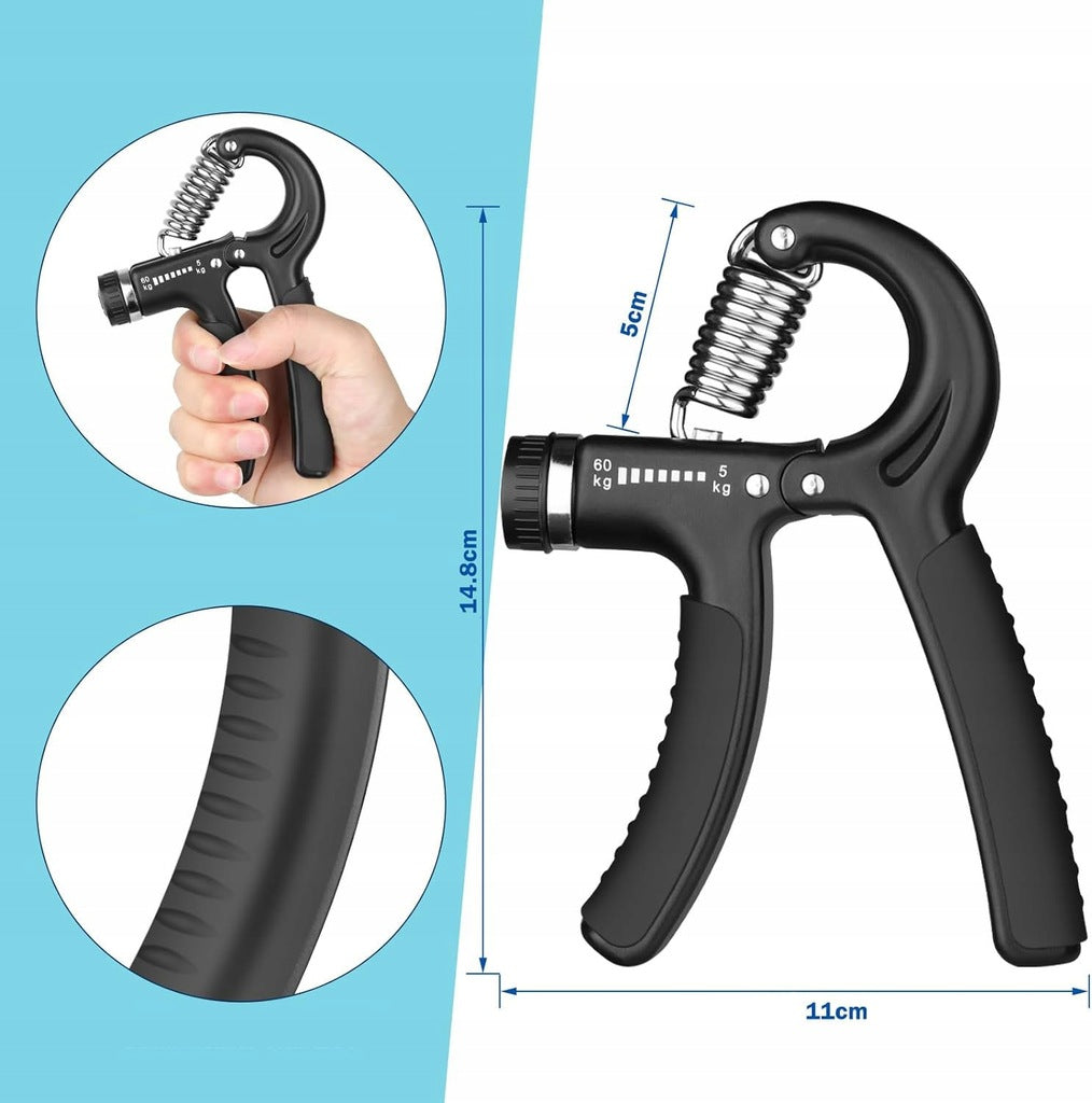 Ściskacz do Ćwiczenia Dłoni Rąk Gripper z Regulacją 5-60 KG 1 Sztuka Czarny