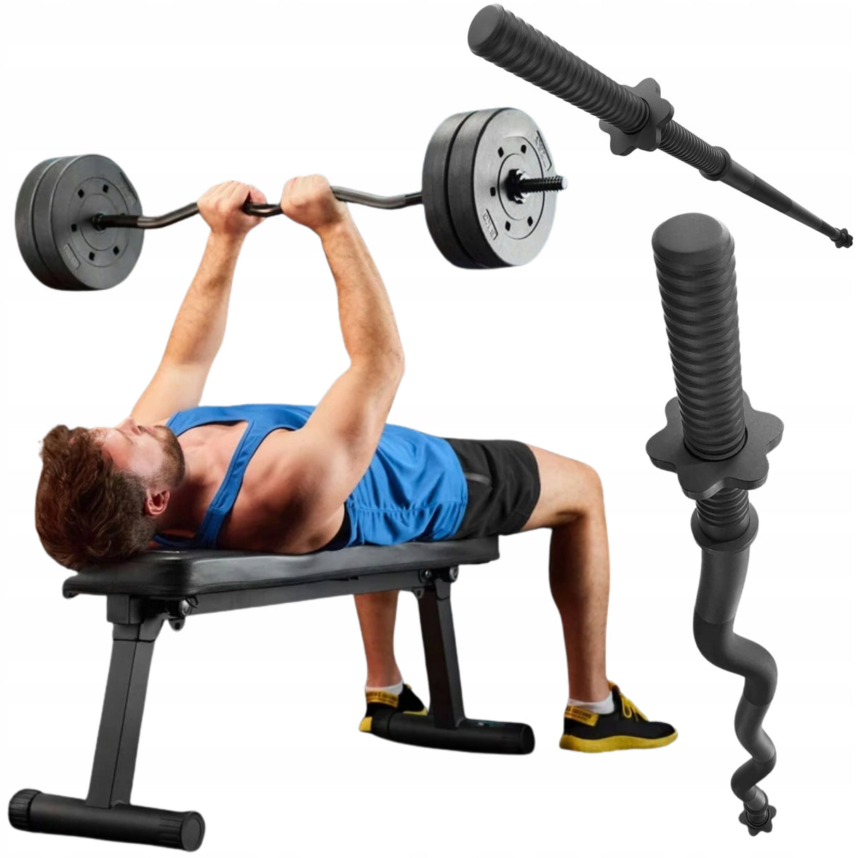 Gryf Stalowy Pełny Sztanga Zestaw Prosty 150cm Łamany 120cm 25mm Czarna