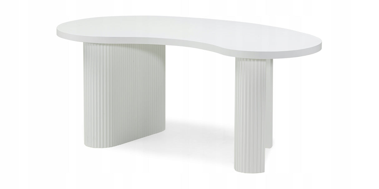 Stolik Kawowy Ryflowane Nóżki Obłe Kształty Blatu Elegancki Biały 110x60 cm