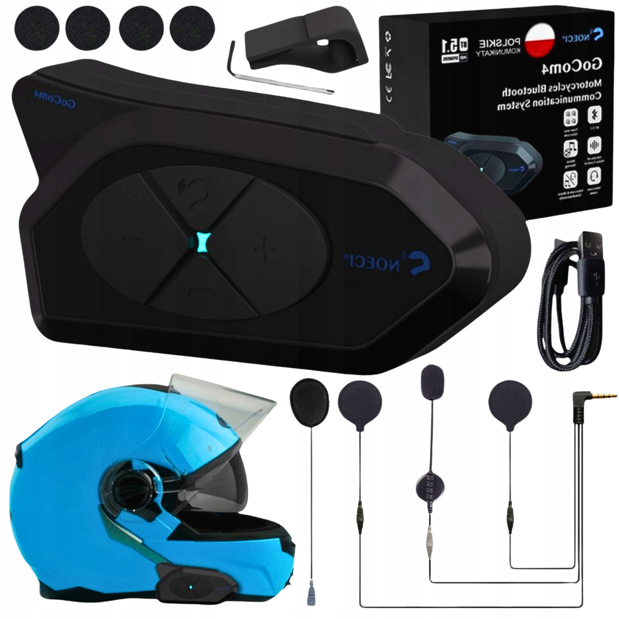 Interkom Motocyklowy Polski Intercom 1200m, Radio FM Bluetooth, Głośniki HD