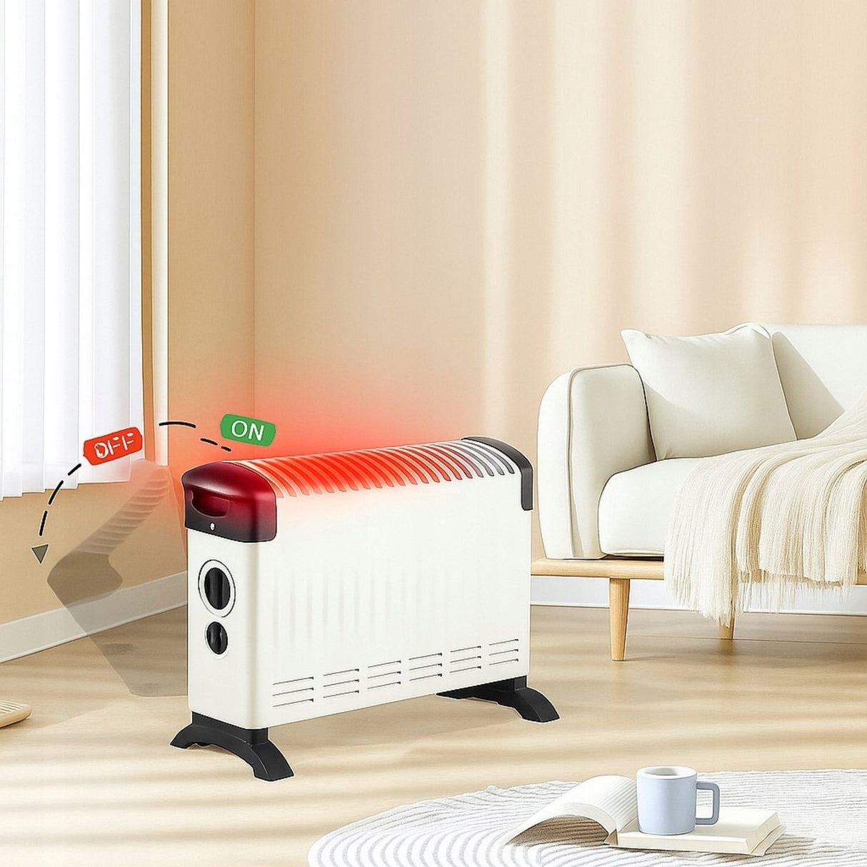 Grzejnik Konwektorowy Elektryczny Energooszczędny Termostat Biały 2000W