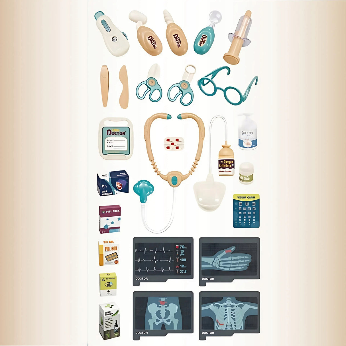 Interaktywny Wózek Doktor EKG Zestaw Małego Lekarza XXL 26 Elem. dla Dzieci
