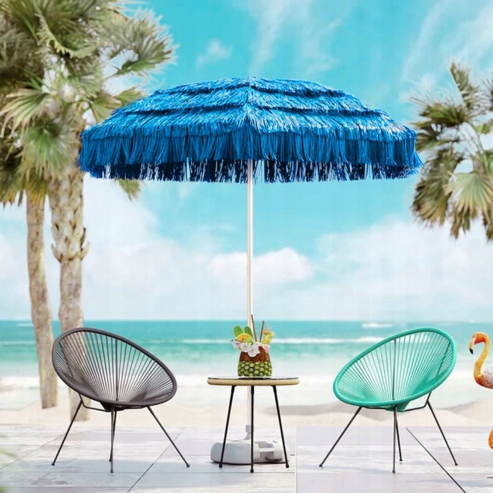 Parasol Plażowy Duży Ogrodowy Hawajski Łamany Taras Plaża 150 Cm Niebieski
