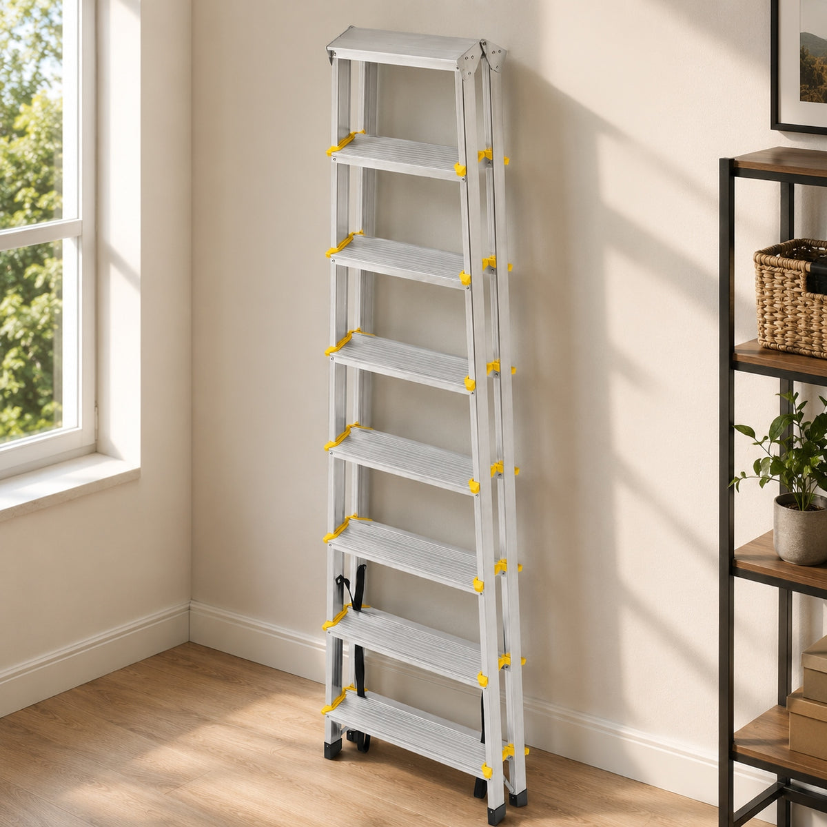 Drabina Aluminiowa Domowa Dwustronna Składana 2x8 Stopni Taboret do 363 cm