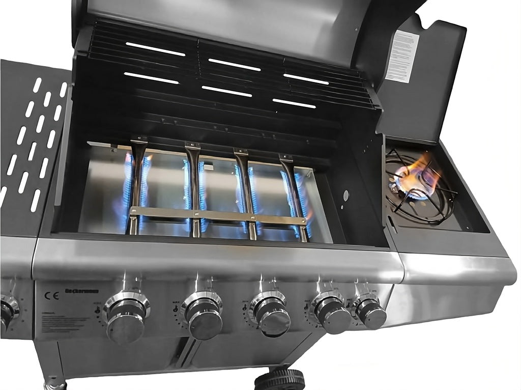 Grill Gazowy Ogrodowy Nierdzewny Żeliwny Ruszt 4+1 17,4kW Z Szafą na Butle