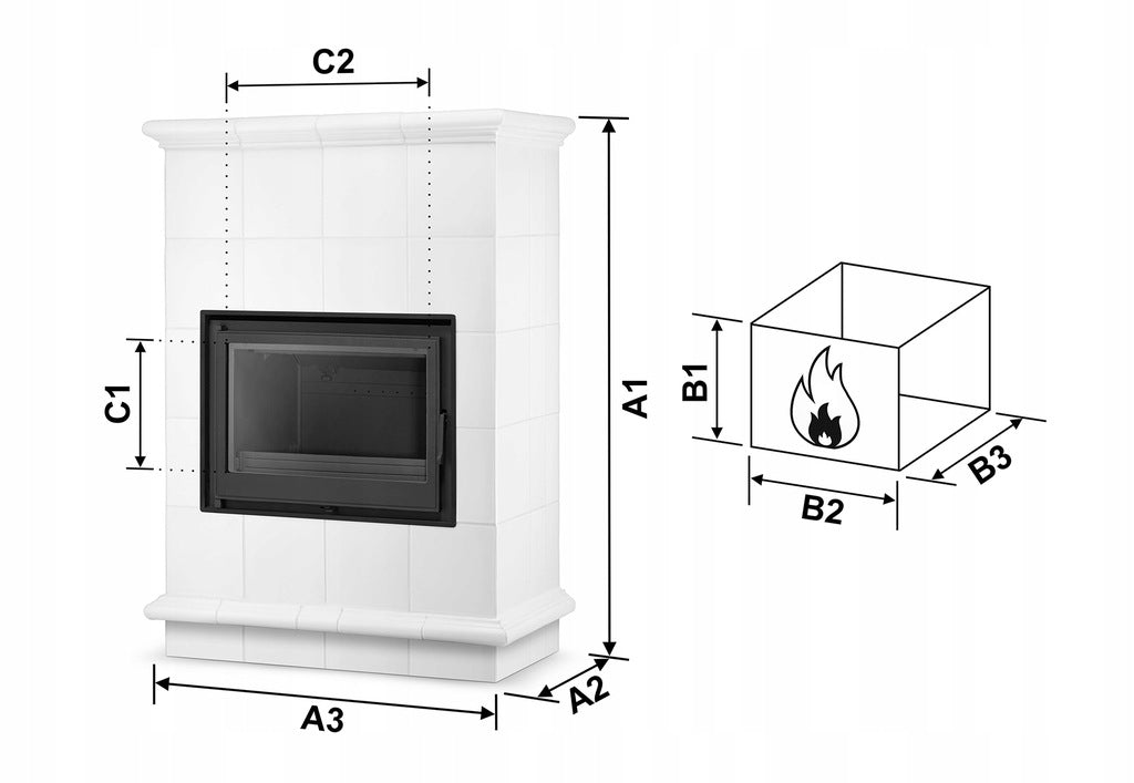 Piec Kominek Kaflowy Ceramiczny Piecyk Koza Biały 13kW Obudowa Kominkowa