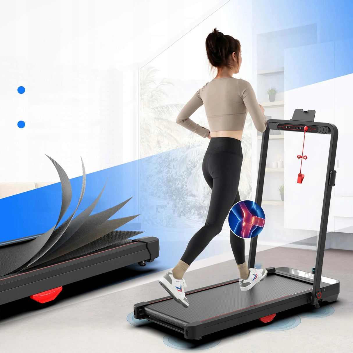 Bieżnia Elektryczna Składana na Płasko 12 km/h Amortyzacja Bluetooth 120 kg