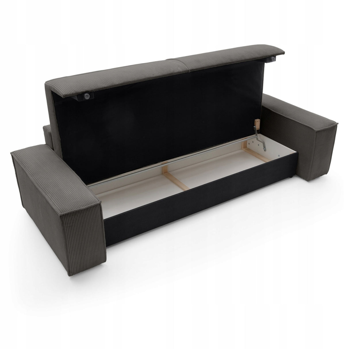 Sofa Rozkładana z Pojemnikiem na Pościel Sztruksowa Ciemnoszara 257x102cm