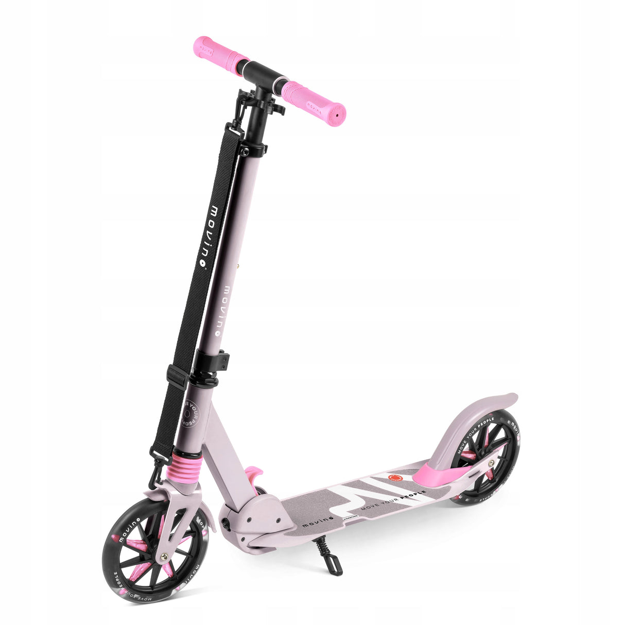 Hulajnoga Amortyzowana Składana Miejska Koła LED 180 mm Różowa ze Stopką