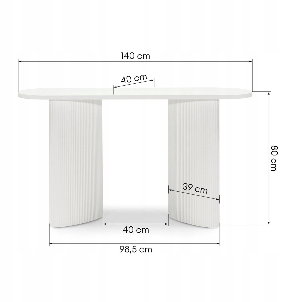 Biurko Konsola Stolik Lamelowe Nogi Owalny Blat Designerski Biały 140x40