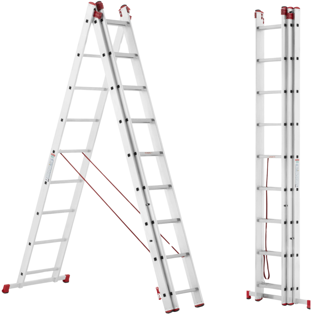 Drabina aluminiowa 3x9 WIELOFUNKCYJNA na schody Pro 5,69m 150kg + GRATIS