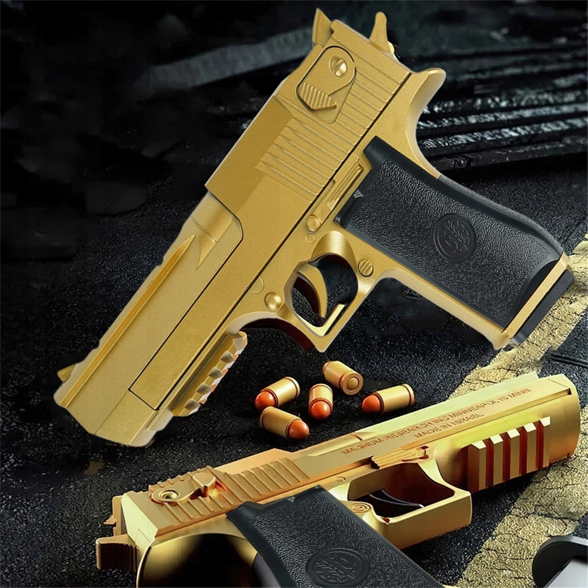 Pistolet Na Naboje Gąbkowe Wyrzut Łusek 2 Magazynki 30 Naboi Złoty