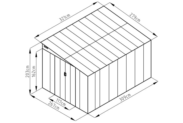 Domek Ogrodowy UNIWERSALNYM Jednospadowym Dachem Antracyt 279x321 cm