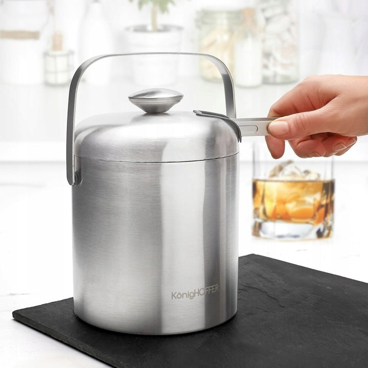 WIADERKO NA KOSTKI LODU TERMICZNE TERMOS ZAMYKANE Lugo STAL 1,3L + SZCZYPCE
