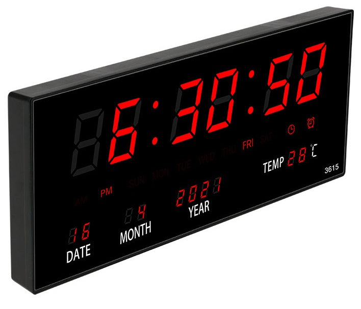 Zegar Cyfrowy Elektryczny Ścienny z Datą i Temperaturą Cichy LED XL