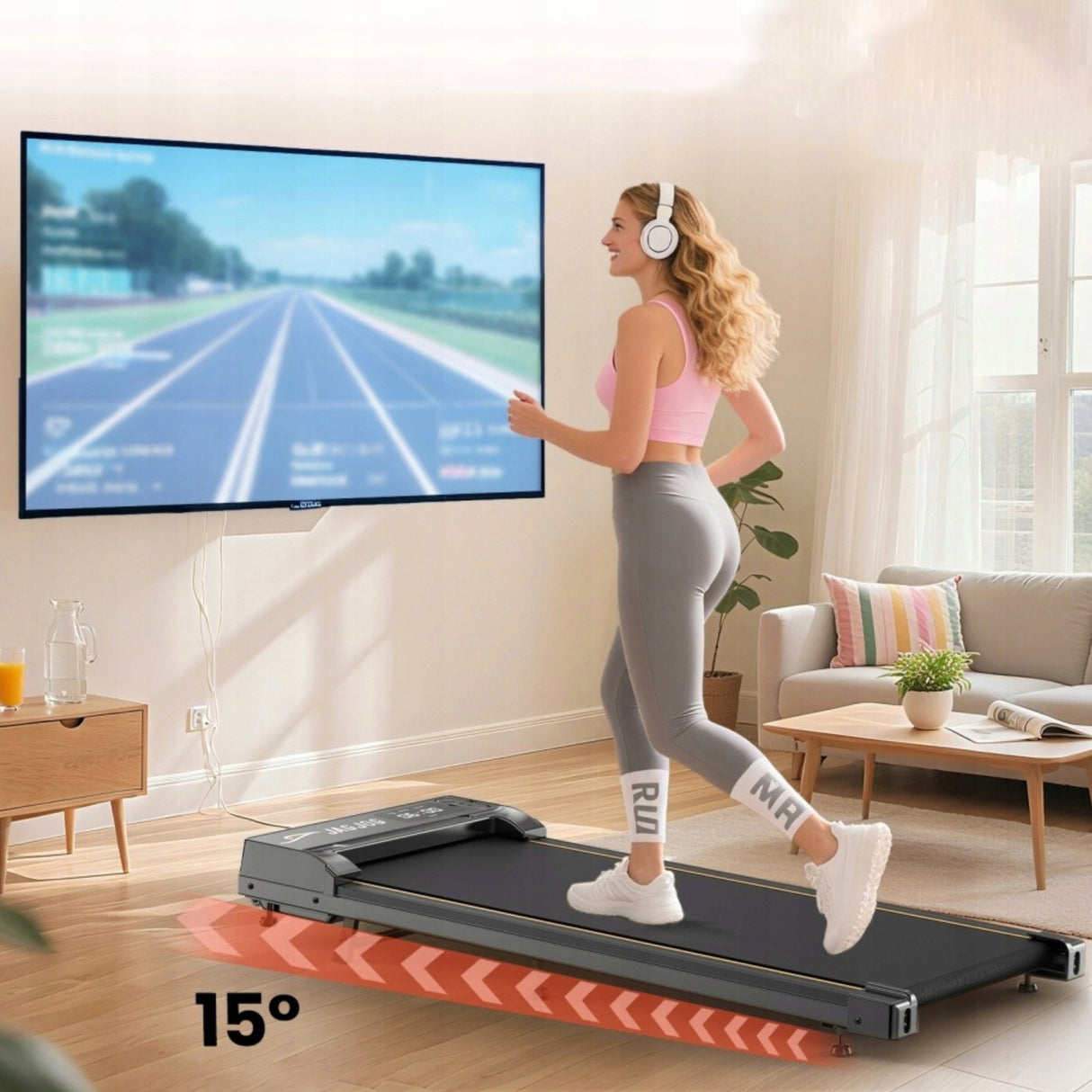 Bieżnia Elektryczna Domowa Lekkie Pochylenie z LED i Pilot WalkingTreadmill