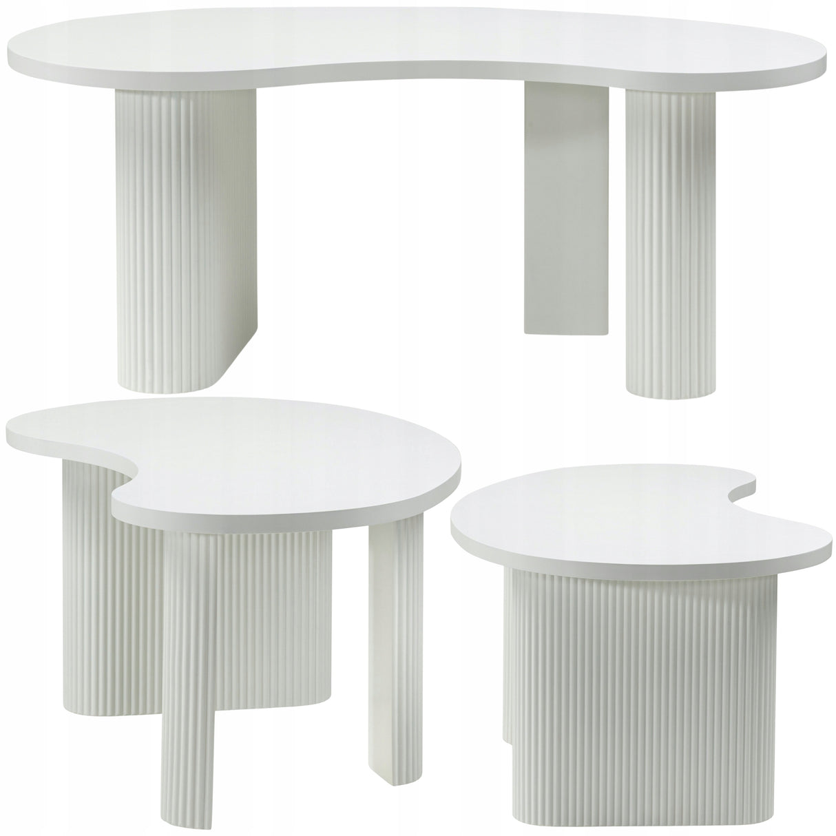 Stolik Kawowy Ryflowane Nóżki Obłe Kształty Blatu Elegancki Biały 110x60 cm
