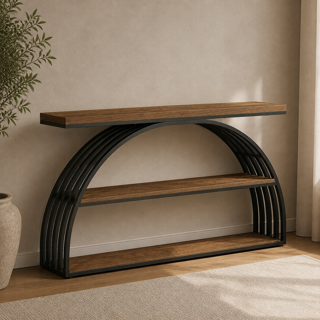 Stolik Konsolowy HOGA-QQ0005 29,4x152,4x81,4 cm Czarny Brązowy Płyta MDF