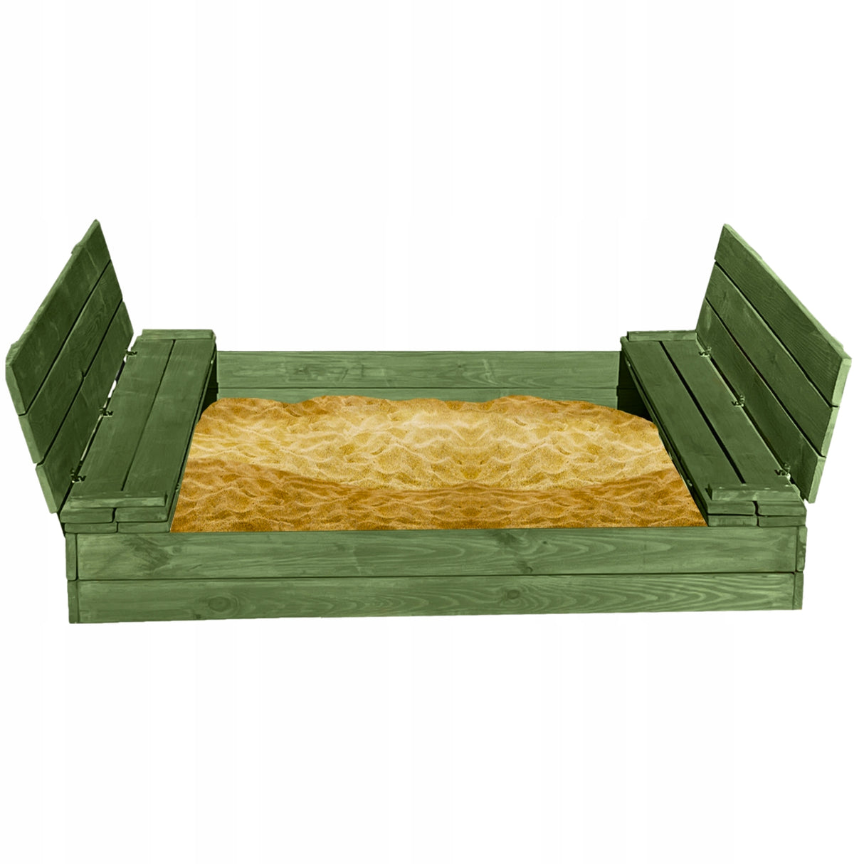 Piaskownica Drewniana 150x150XXL Składana Zamykana Z Ławkami Zielona+GRATIS