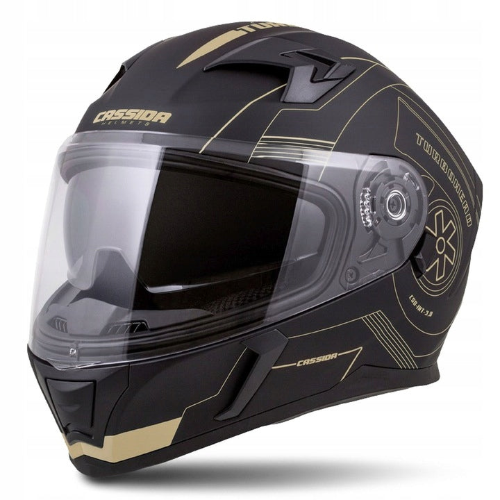 Kask Motocyklowy + Czarna Szyba Czarno - Złoty CASSIDA 3.0 GOLD XS