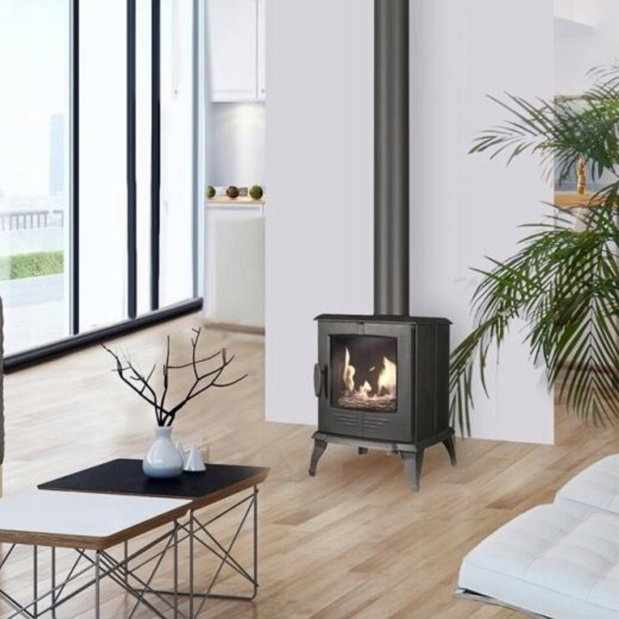 Piec Kominek Piecyk Żeliwny Koza 7,9kW Komin Czarny Nowoczesny Wolnostojący