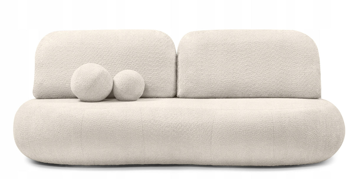 Sofa z Funkcją Spania i Pojemnikiem na Pościel Obłe Kształty Boucle Kremowa