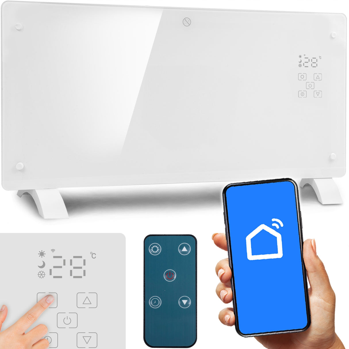 Grzejnik Konwektorowy Elektryczny Szklany Termostat Konwektor Led WiFi Eco