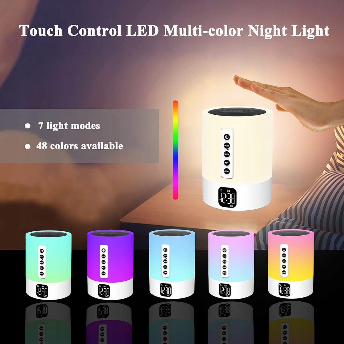 Głośnik Wielofunkcyjny Bluetooth z Lampką Budzikiem RGB Biały Akumulatorowy