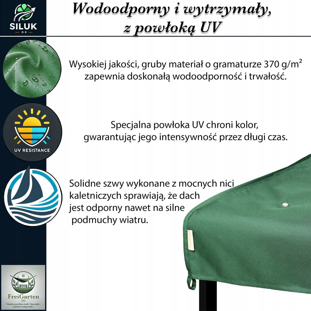 Dach Pawilon Poszycie Wodoodporny M5 Zielony 4x3m z Kominem do Cyrkulacji