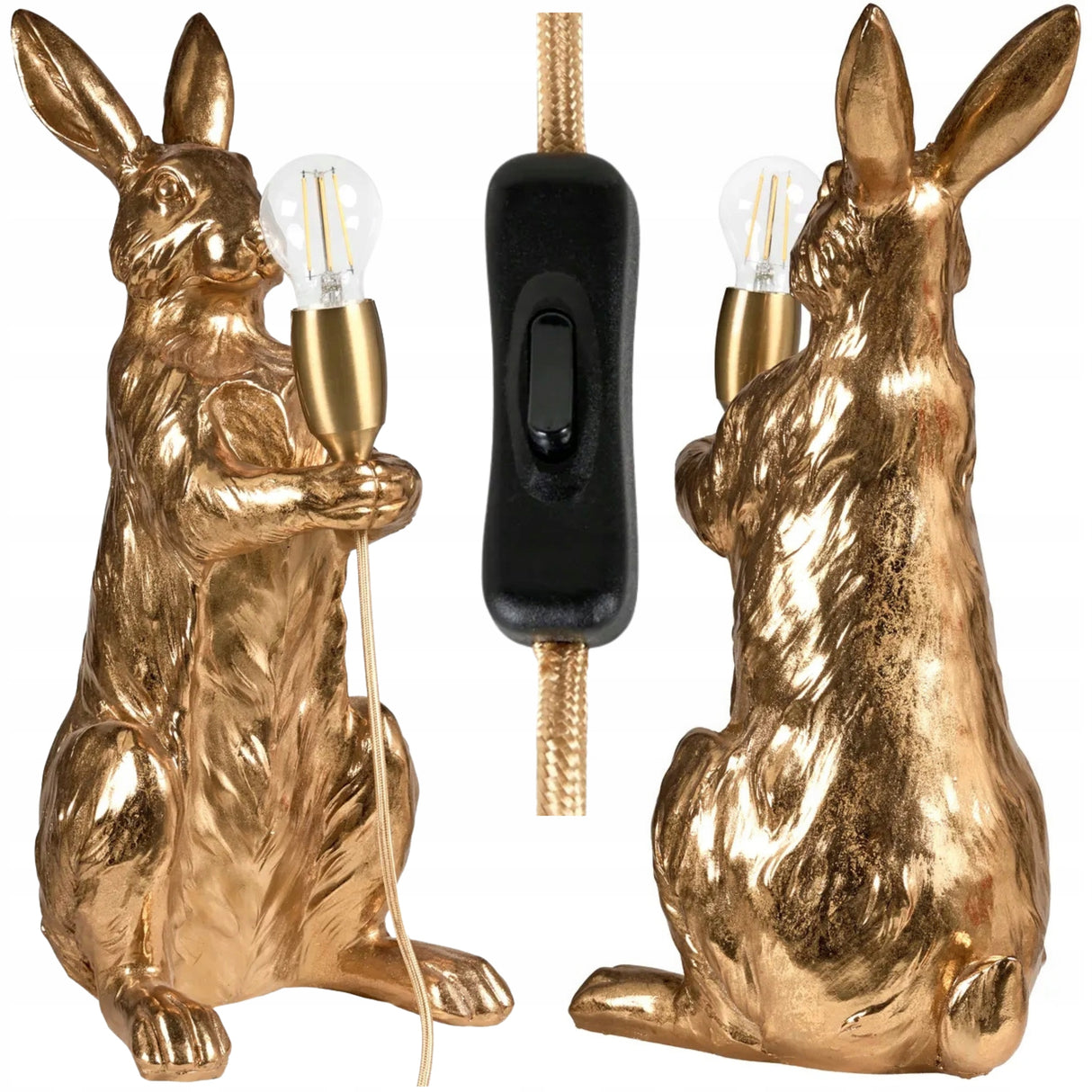 Lampa Złota Stołowa w Kształcie Królika Bugsa Elegancka Lampka Mosiądz