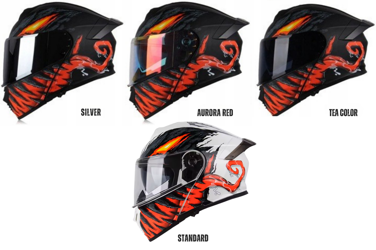 Kask Motocyklowy Szczękowy Biały-Pomarańczowy Podwójnie Przeciwsłoneczny L