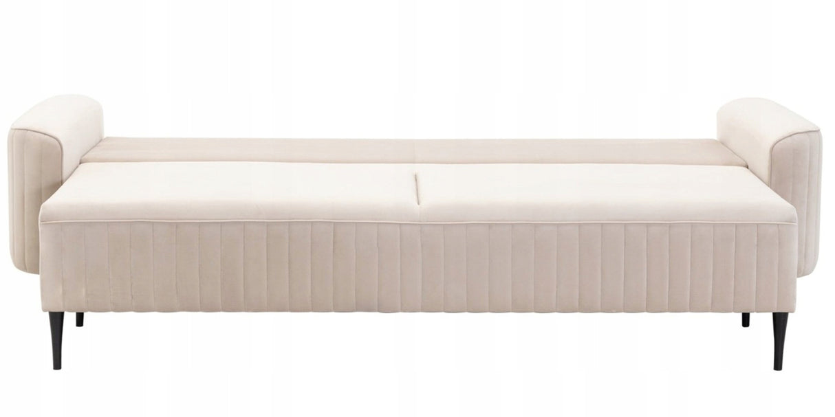 Sofa Rozkładana z Pojemnikiem na Pościel Welurowa Salonowa Beżowa 244x102cm