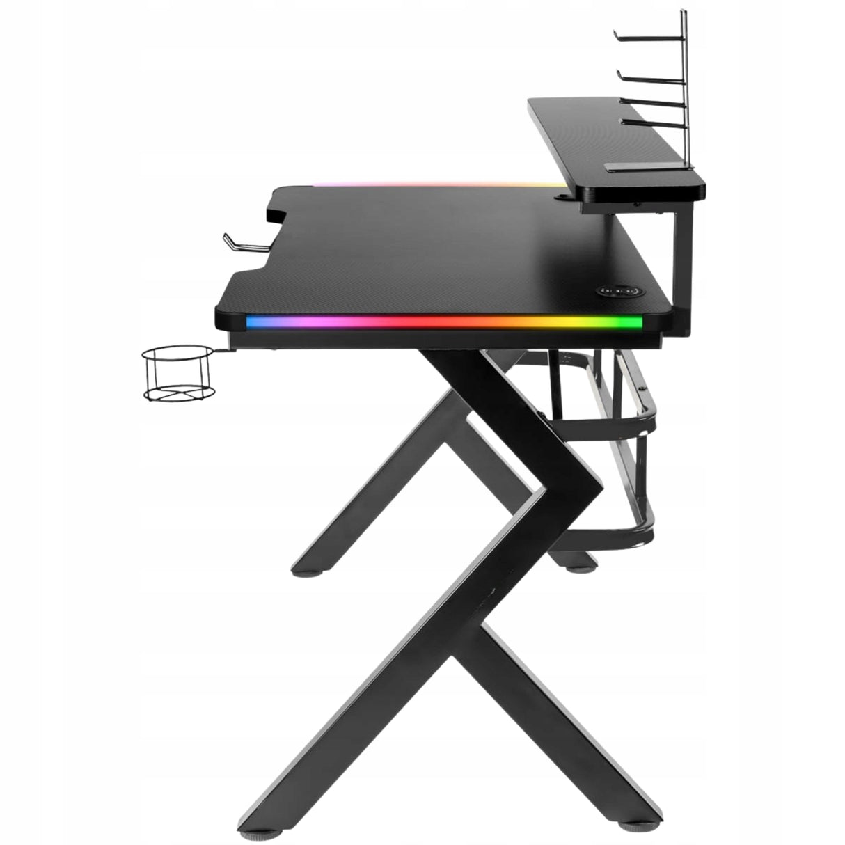 Biurko Gamingowe dla Gracza Młodzieżowe z Nadstawką+Uchwyty RGB LED Czarne