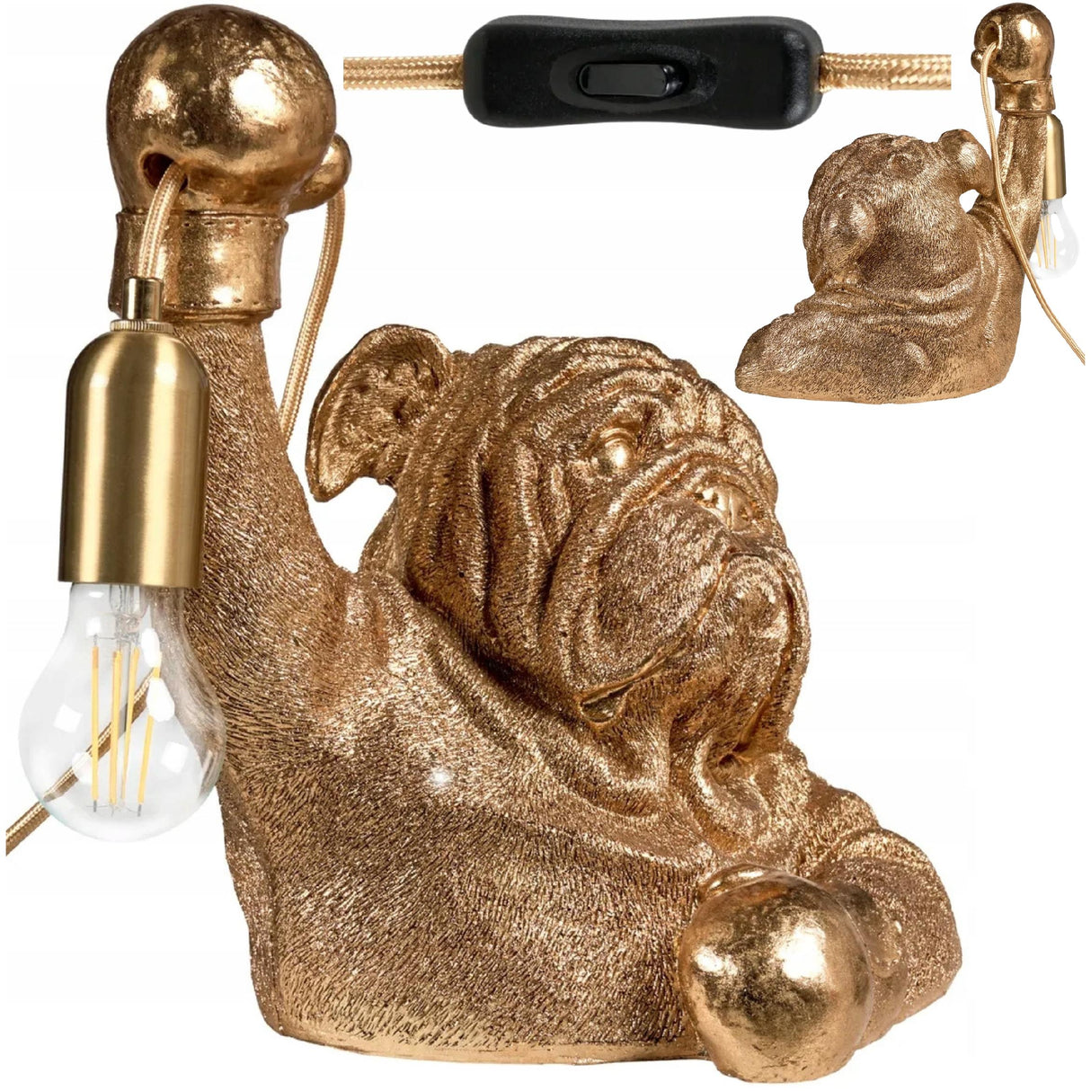 Lampa Stołowa Złoty Pies Elegancka Lampka w Kształcie Buldoga Angielskiego