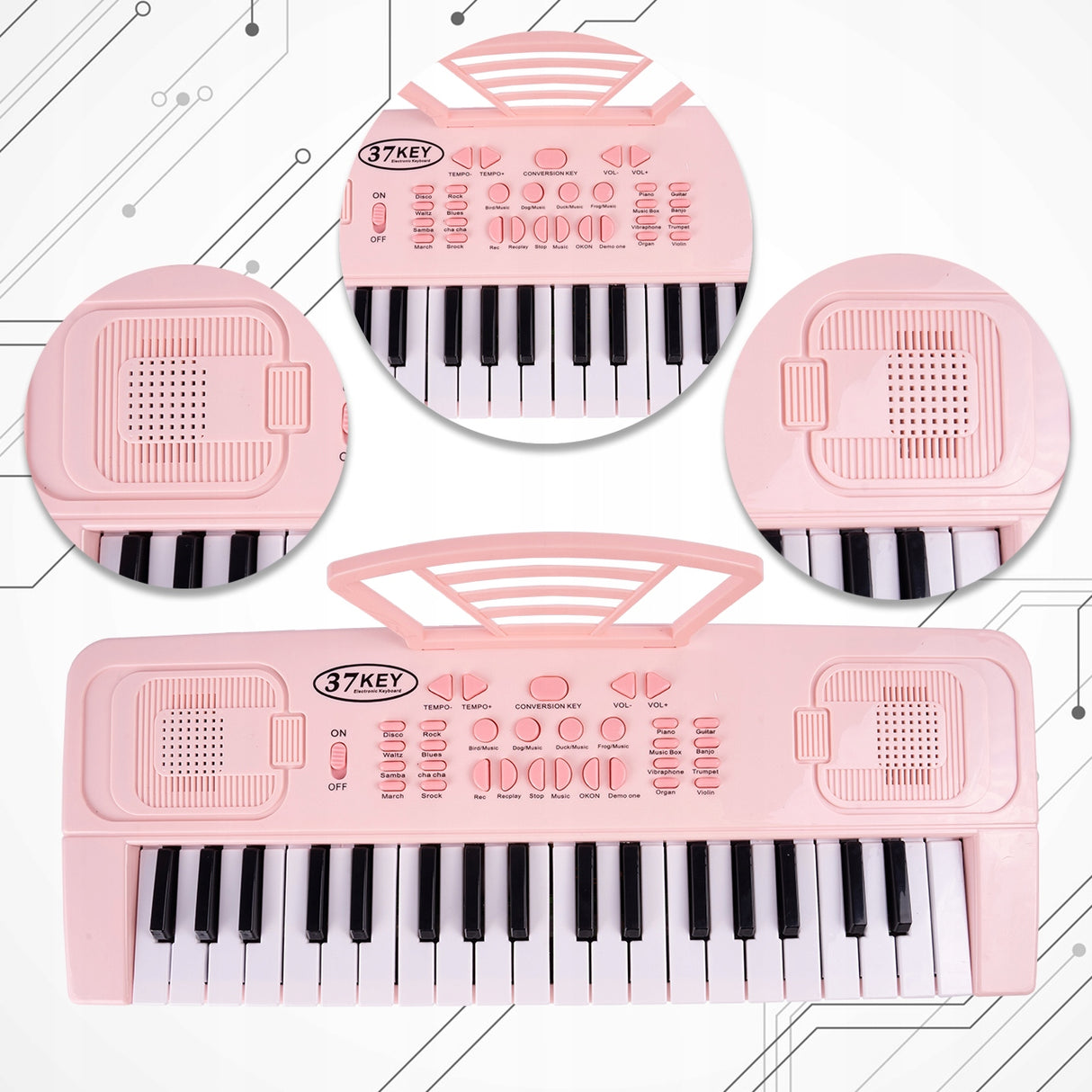 Keyboard Organy Pianinko Elektroniczne Mikrofon dla Dzieci 37 Klawiszy