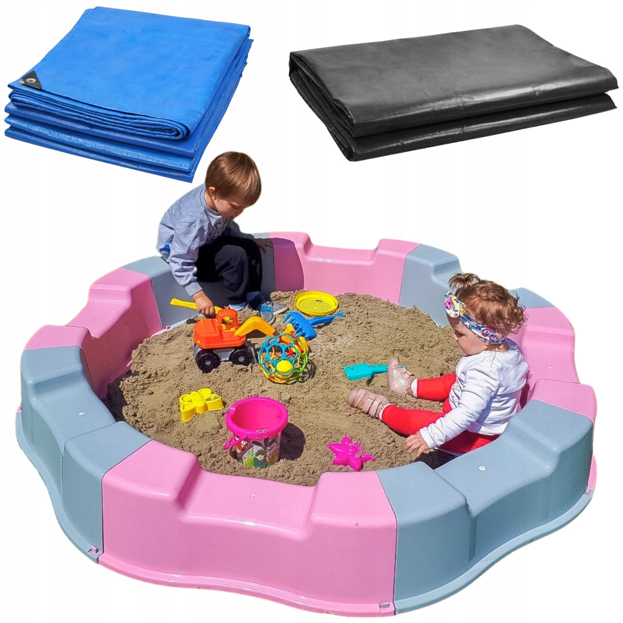 Duża Piaskownica Różowo Szara Plastikowa 12m + GRATIS + Dł 160Cm