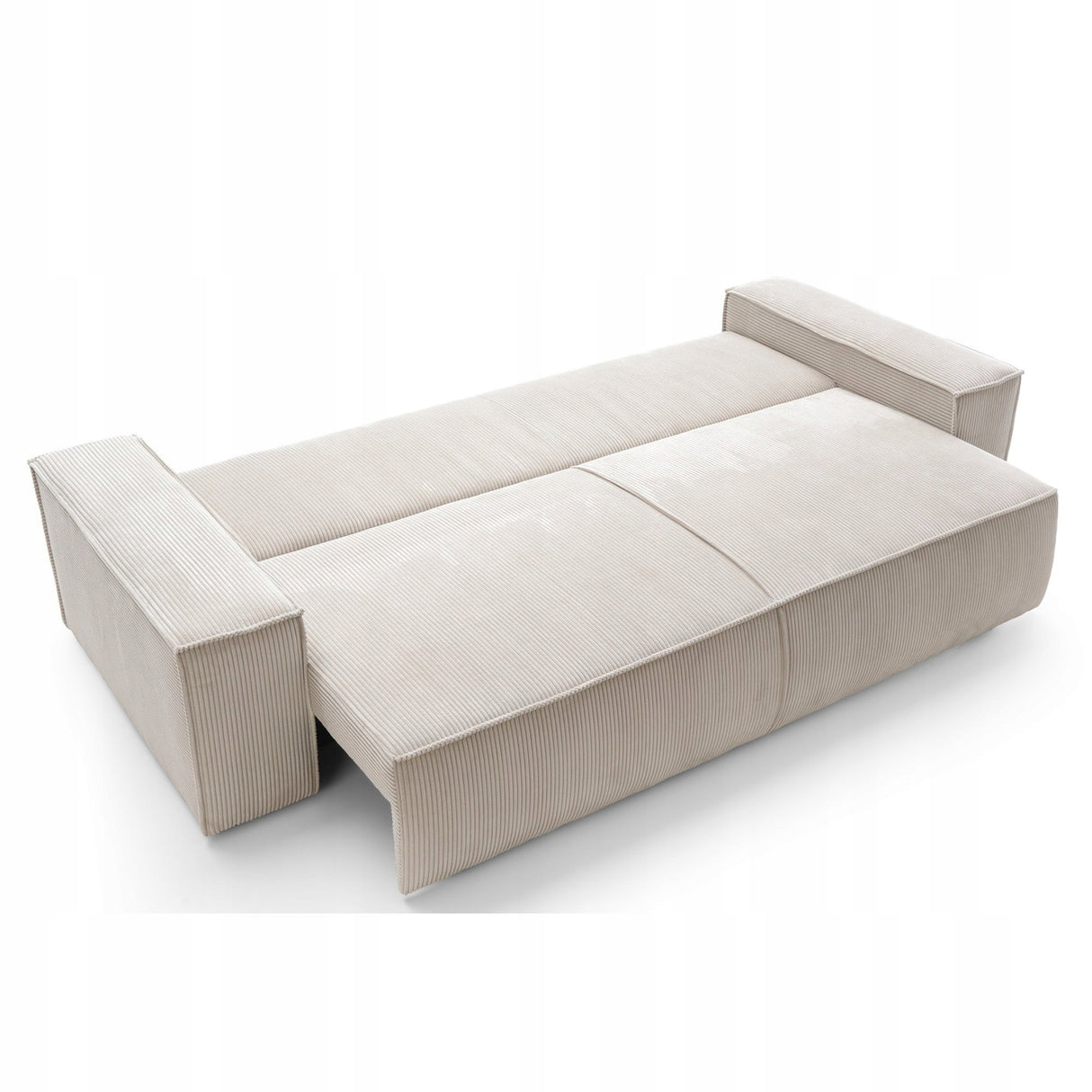Sofa Rozkładana z Pojemnikiem na Pościel Sztruksowa Jasnobeżowa 257x102cm