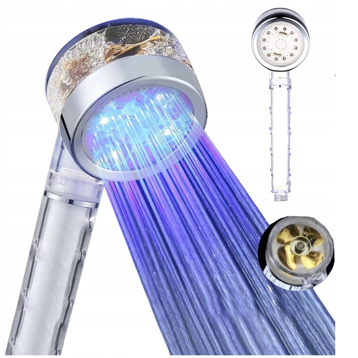 Głowica Prysznicowa regulacja temperatury Prysznic Filtr LED Turbo śmigło