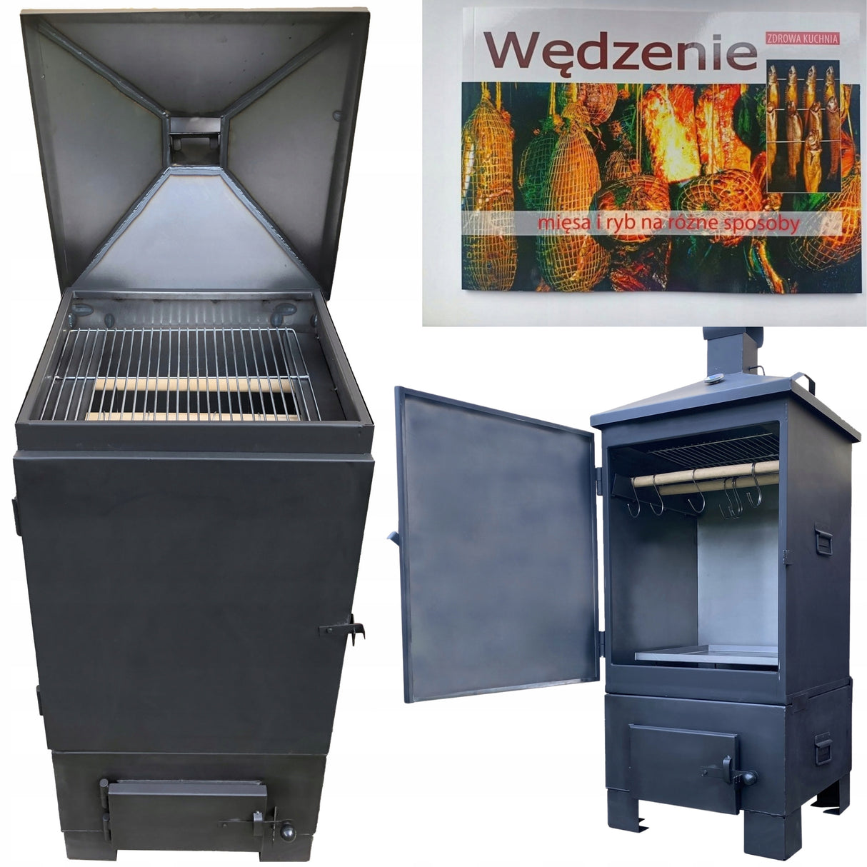 Wędzarnia Metalowa Ogrodowa Wędzarka Czarna XXL 140x50x50cm Zestaw + Gratis