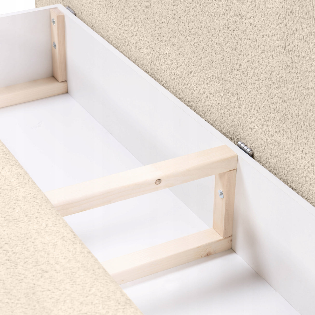 Sofa z Funkcją Spania i Pojemnikiem na Pościel Obłe Kształty Boucle Beżowa