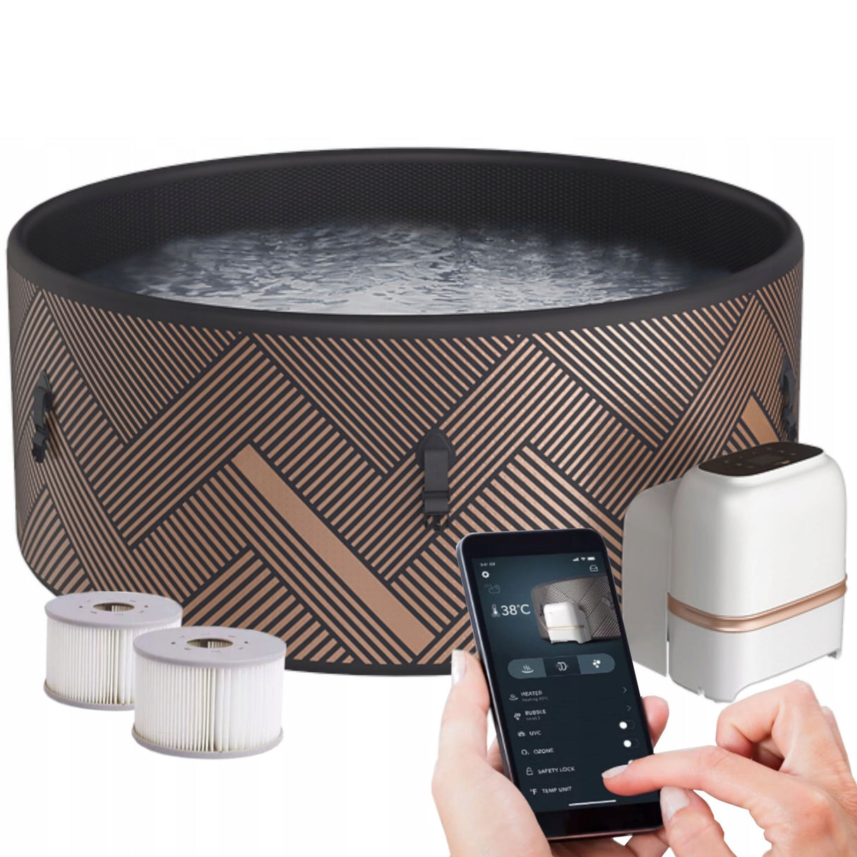 Basen z Hydromasażem Dmuchany Podgrzewana Woda Relax 8 Osobowy 1120L WiFi