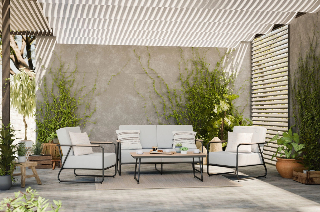 Komplet Zestaw Mebli Wypoczynkowych Szary Sofa 2 Fotele Stolik 4-częściowy