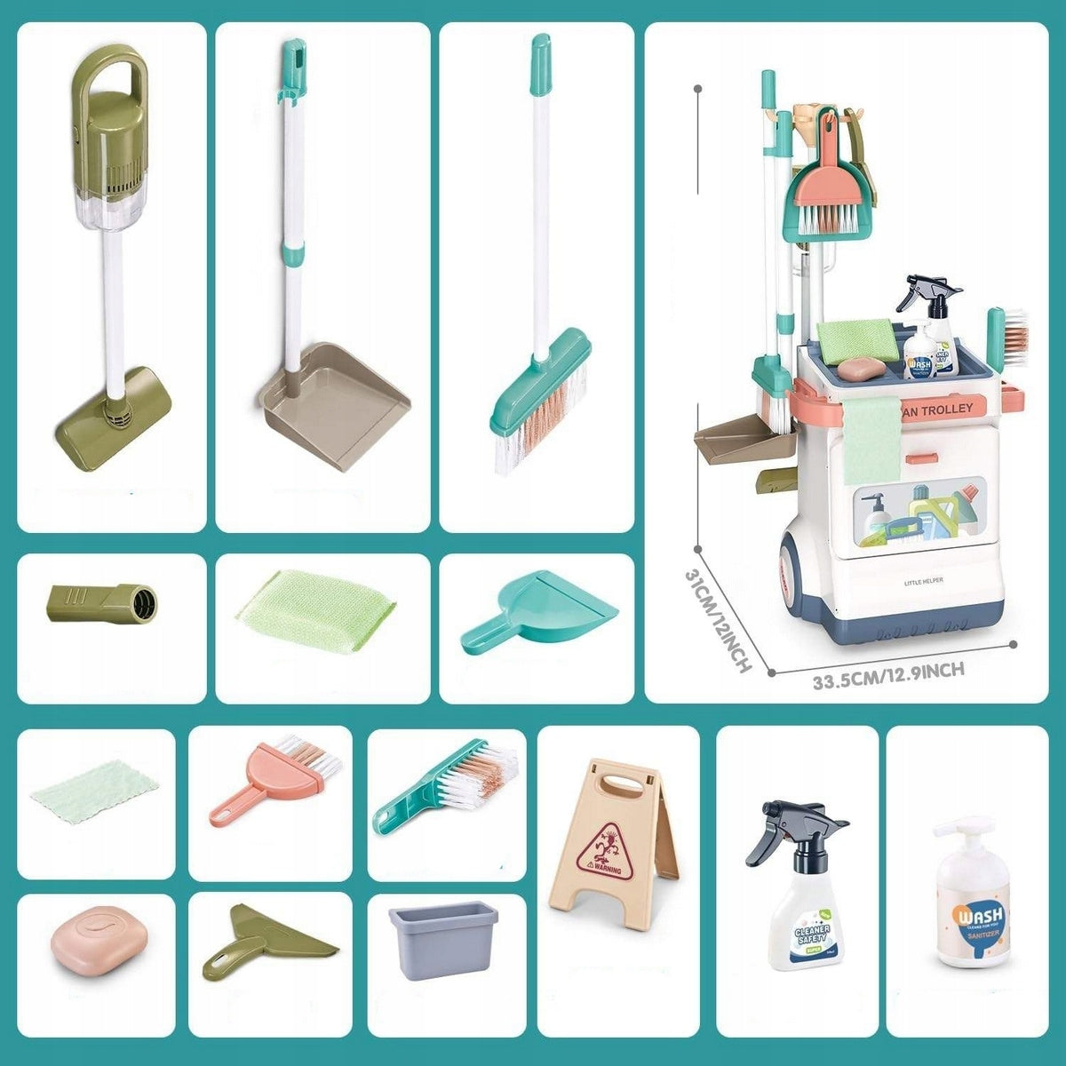 Zestaw do Sprzątania Odkurzacz Wózek Mop Wiaderko 20w1 Akcesoria dla Dzieci