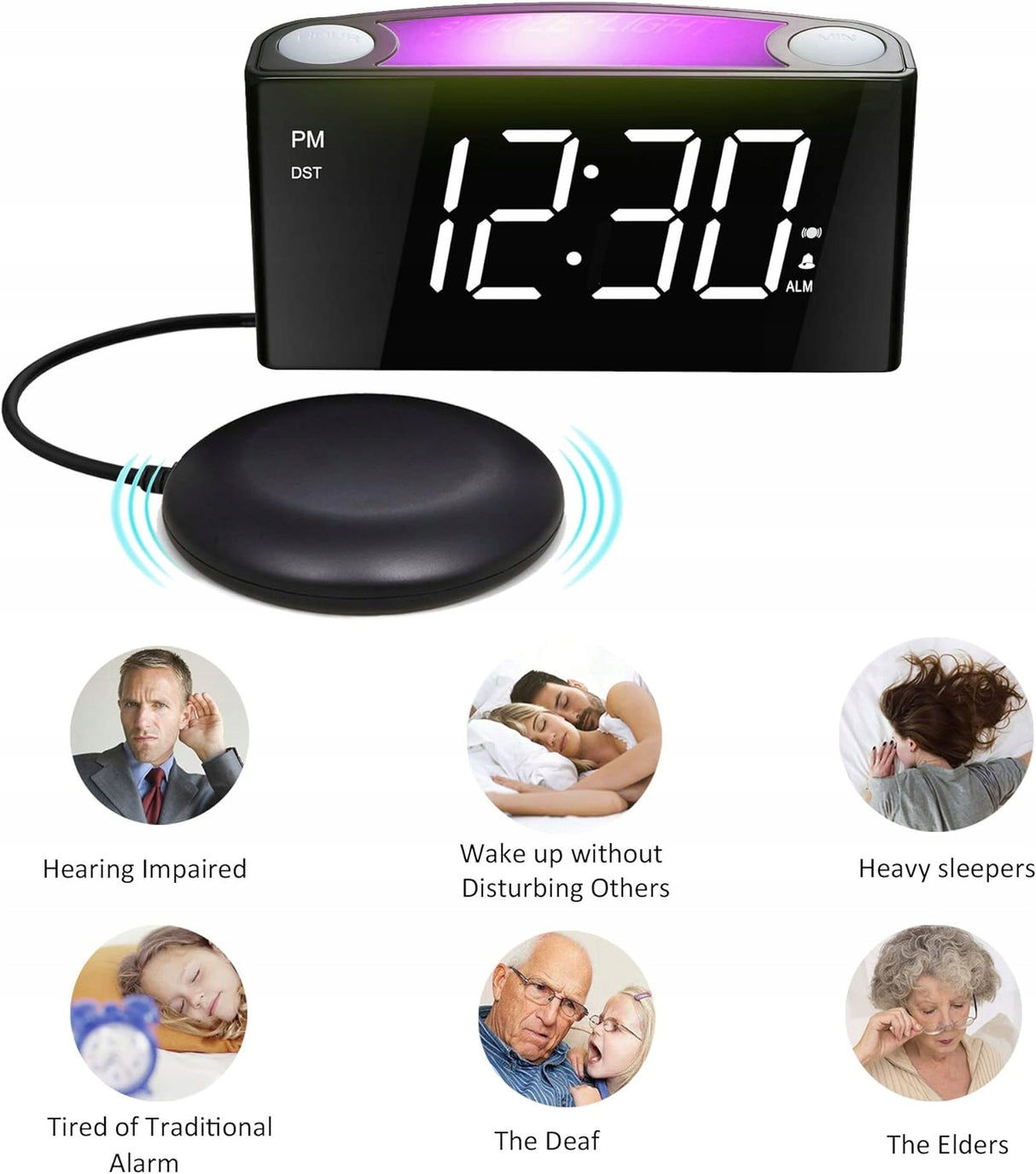 Alarm Budzik Duży Wyświetlacz 7 Kolorów Z Ładowarką USB Regulacja Jasności