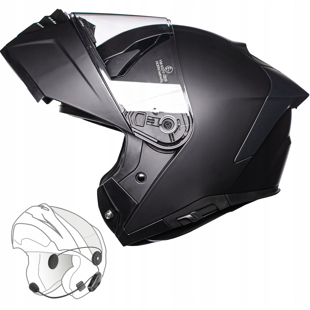 Kask Szczękowy Motocyklowy pod Interkom Blenda Czarny Met Rozmiar XS