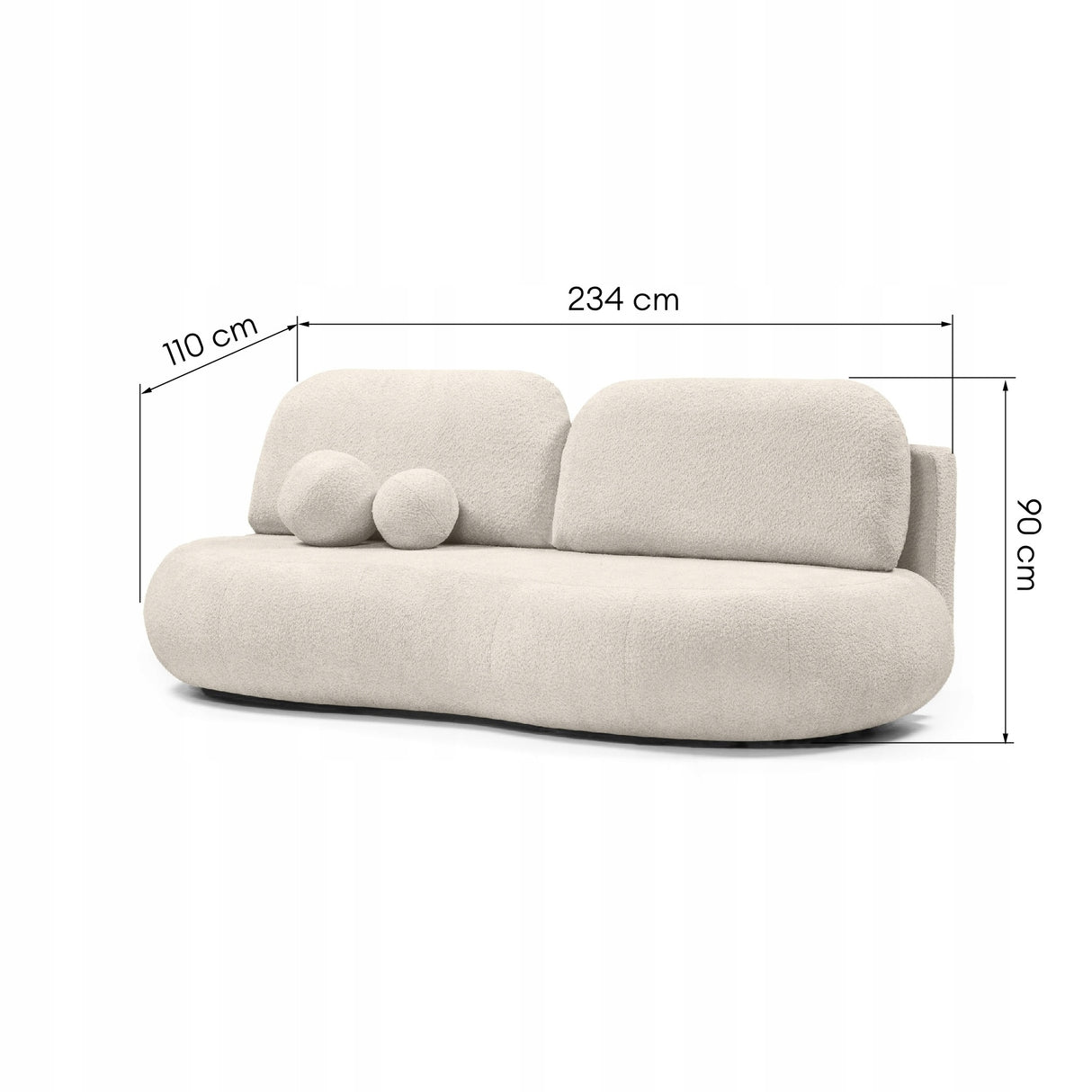 Sofa z Funkcją Spania i Pojemnikiem na Pościel Obłe Kształty Boucle Kremowa