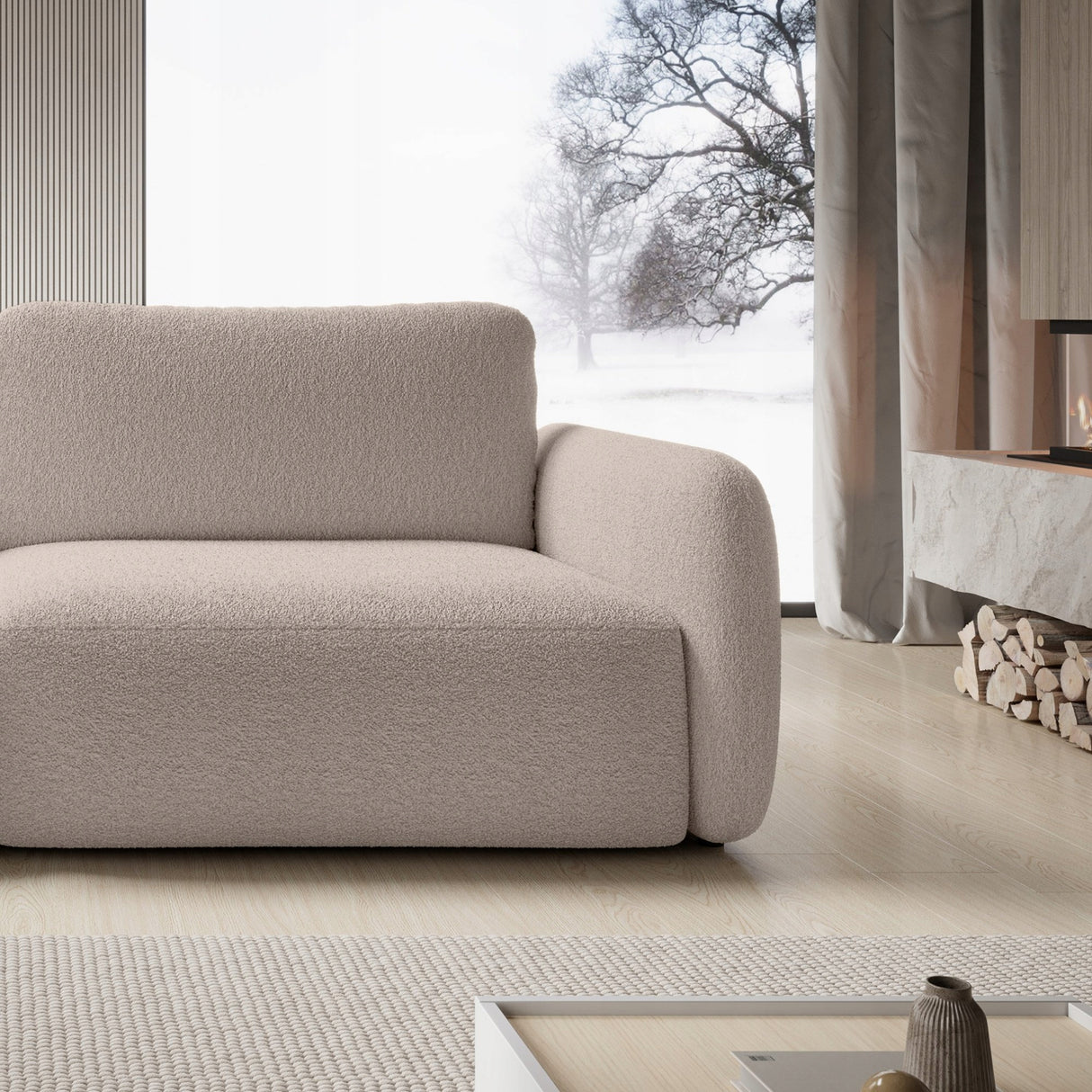 Sofa Rozkładana z Funkcją Spania Pojemnikiem Beżowa 238x103cm Tkanina