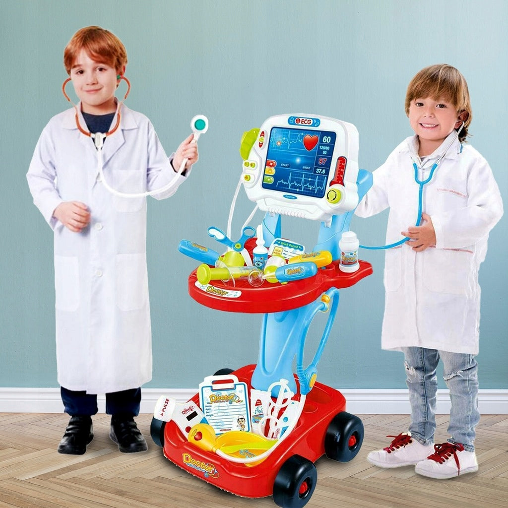 Zestaw Lekarski na Wóżku Rentgen EKG Mały Lekarz Doktor dla Dzieci Zabawka