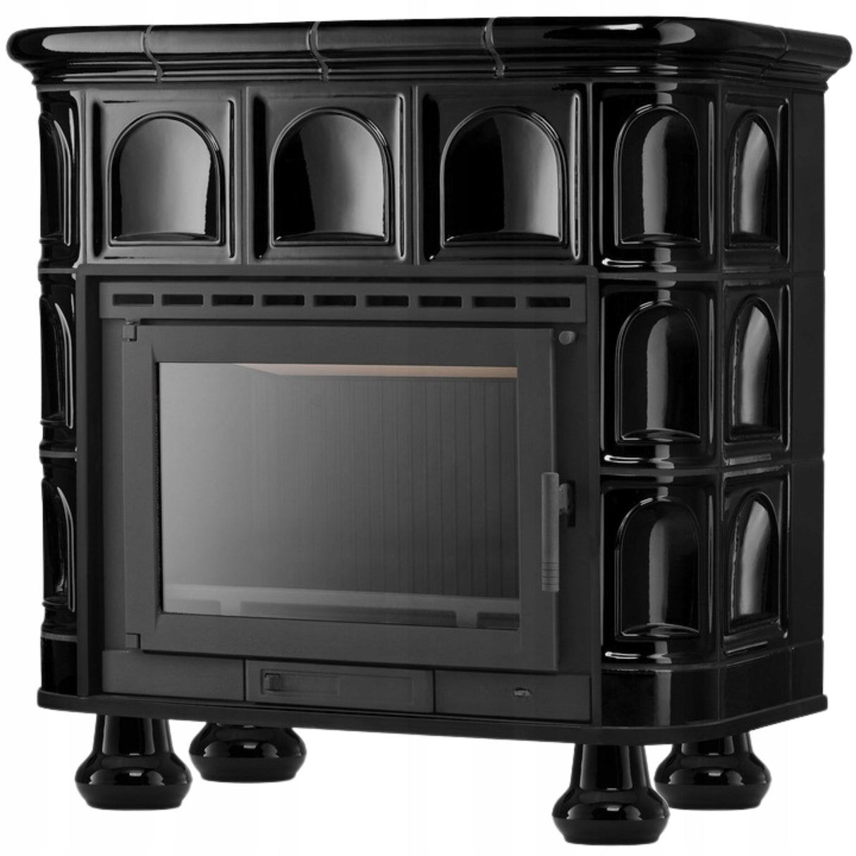 Piec Kaflowy Kominek Koza Żeliwny Stalowy Ceramiczny 13kW Obudowa Kominkowa